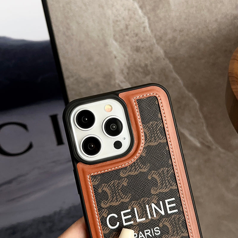 Celine-inspired leather iPhone case with wrist strap