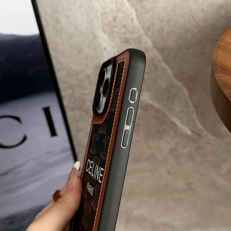 Celine-inspired leather iPhone case with wrist strap