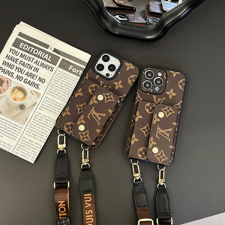 Louis Vuitton-inspired monogram iPhone wallet case with shoulder strap