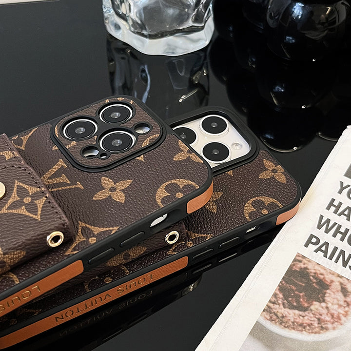 Louis Vuitton-inspired monogram iPhone wallet case with shoulder strap