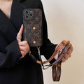 Louis Vuitton-inspired monogram iPhone wallet case with shoulder strap
