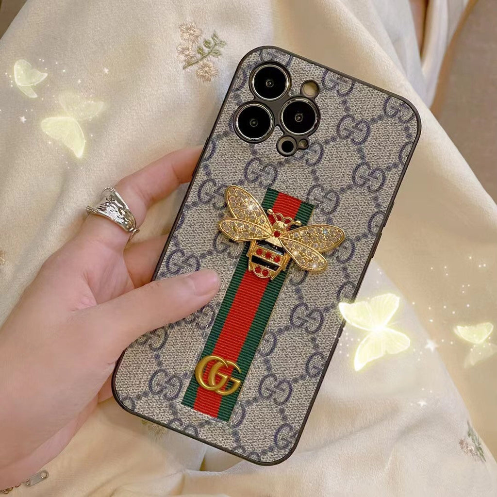 Gucci-inspired bee trendy phone case for iPhone, gray