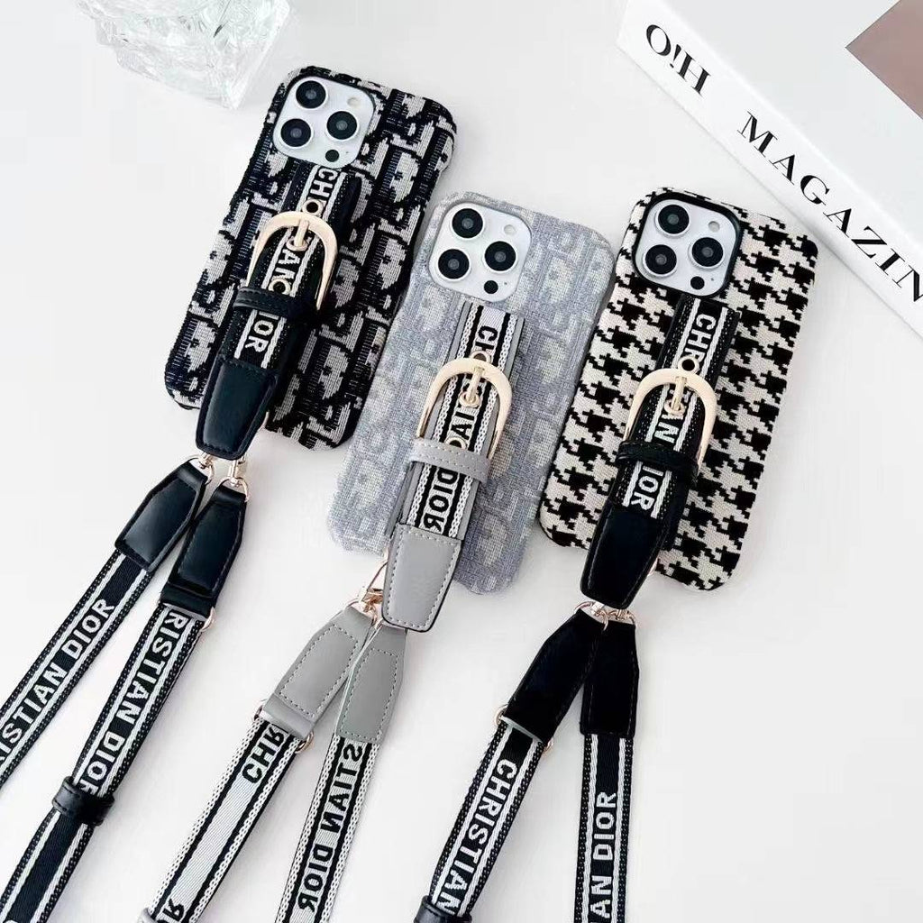 Dior-inspired lady phone case with lanyard for iPhone