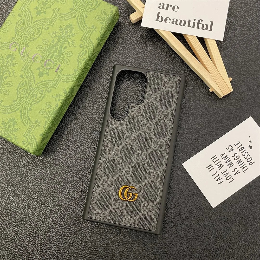 Gucci-inspired check and monogram cases for iPhone 13 and Samsung