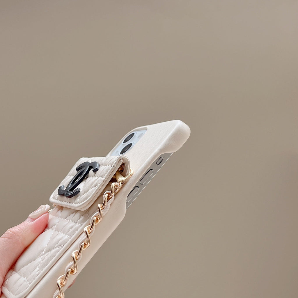 Chanel-inspired quilted phone case with chain strap