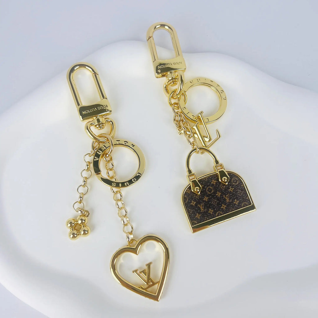Louis Vuitton-inspired gold-tone charm keychain