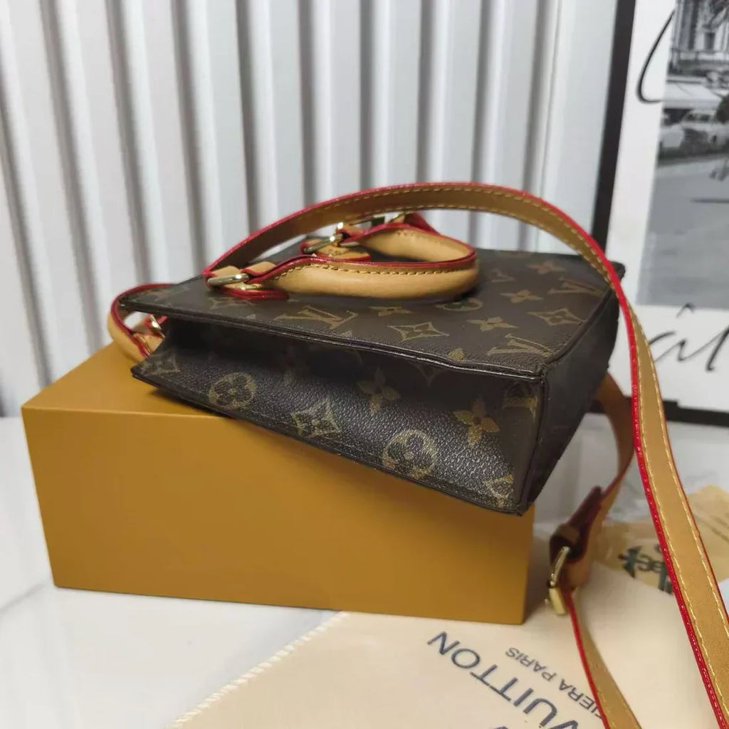 Louis Vuitton-inspired monogram mini tote bag with crossbody strap