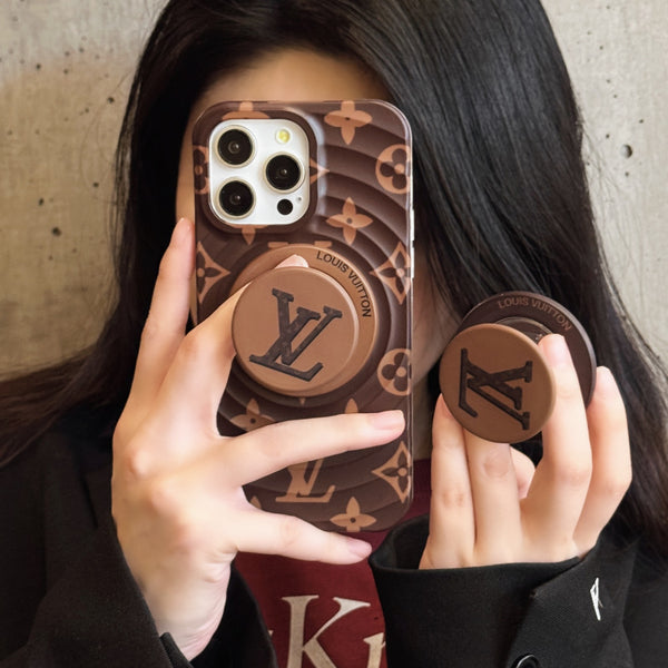 Louis Vuitton-inspired monogram phone case with round grip stand