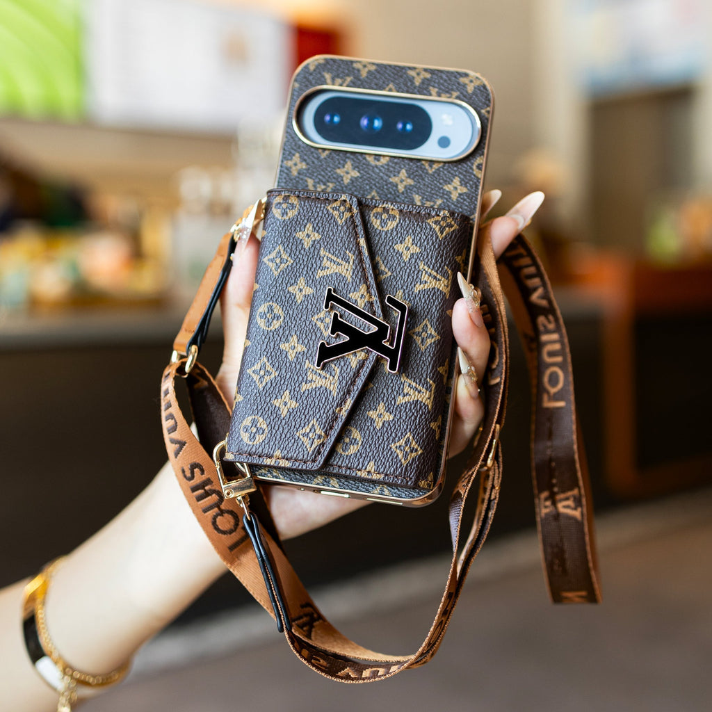 Louis Vuitton-inspired brown lanyard Google Pixel phone case