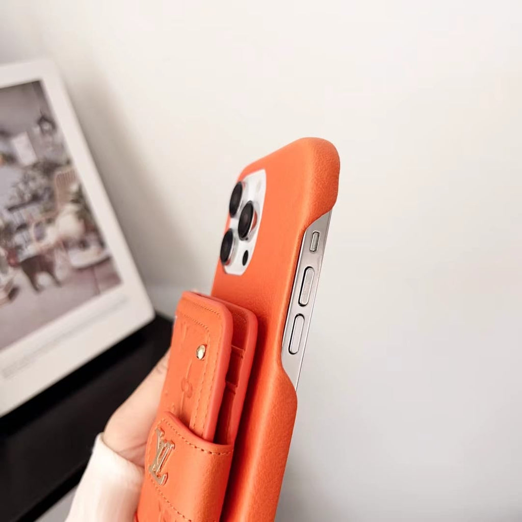 Louis Vuitton-inspired leather phone case with snap card holder