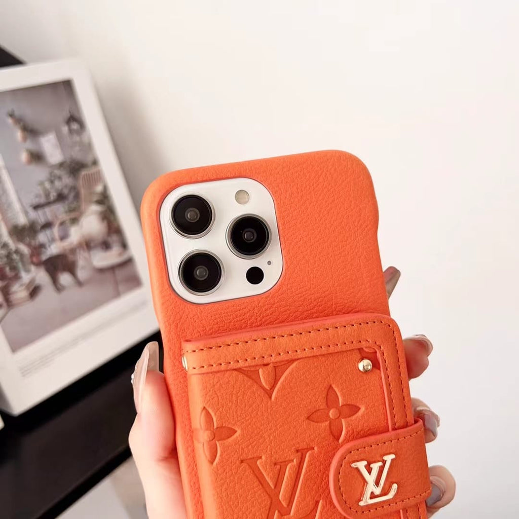 Louis Vuitton-inspired leather phone case with snap card holder
