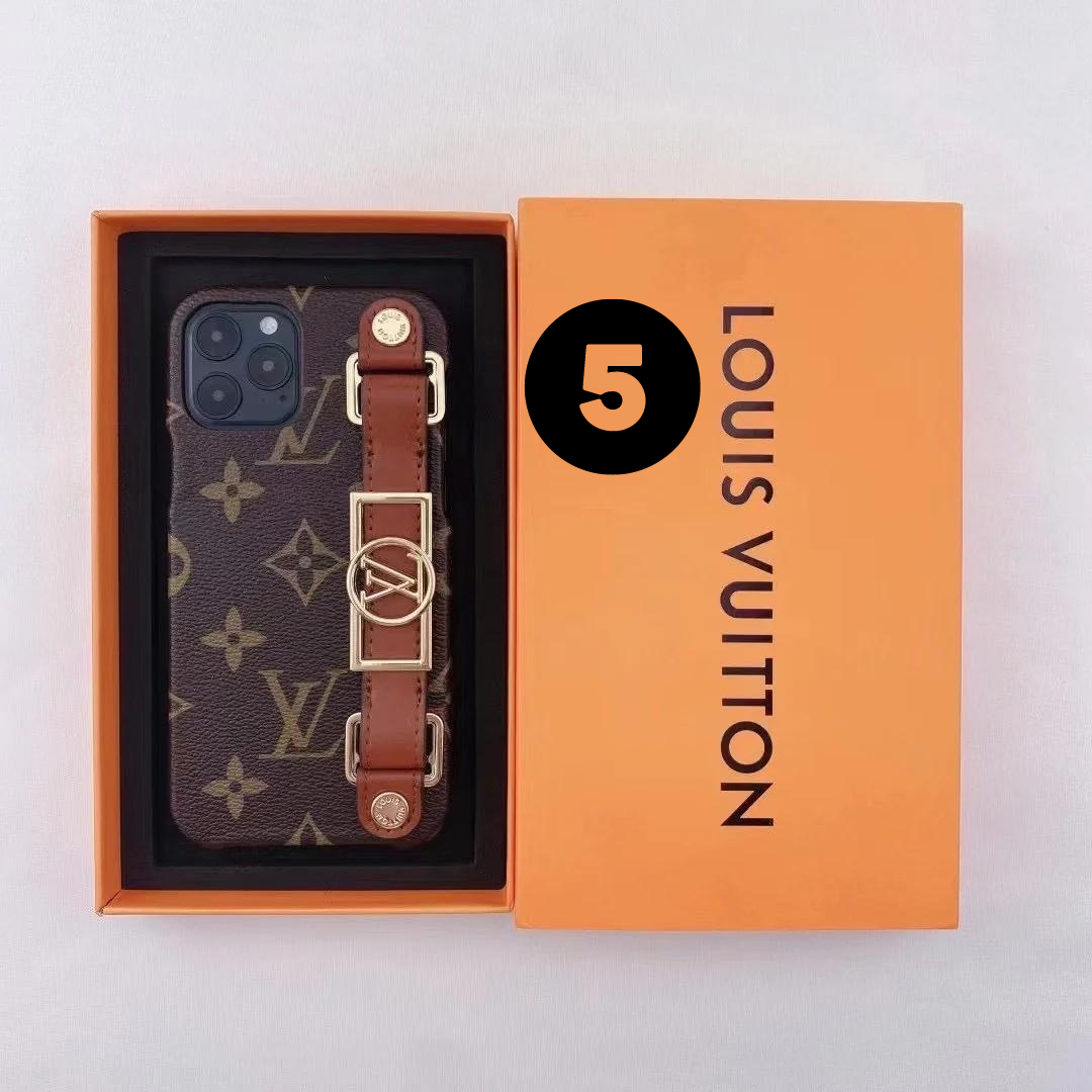 Louis Vuitton-inspired monogram phone case with buckle hand strap