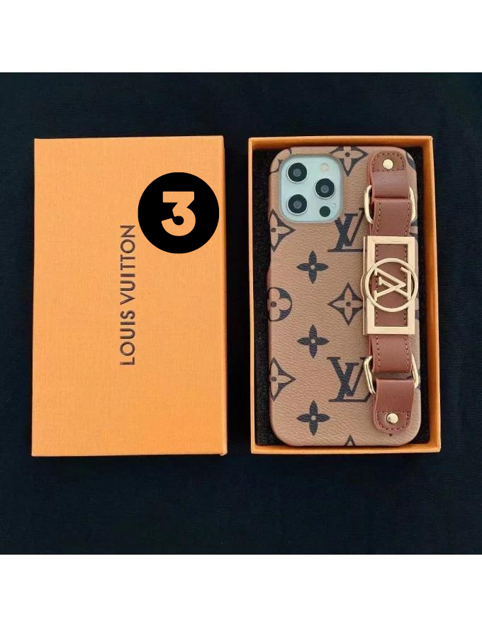 Louis Vuitton-inspired monogram phone case with buckle hand strap