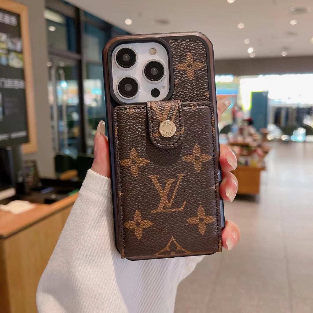 Louis Vuitton-inspired iPhone case with card holder, brown