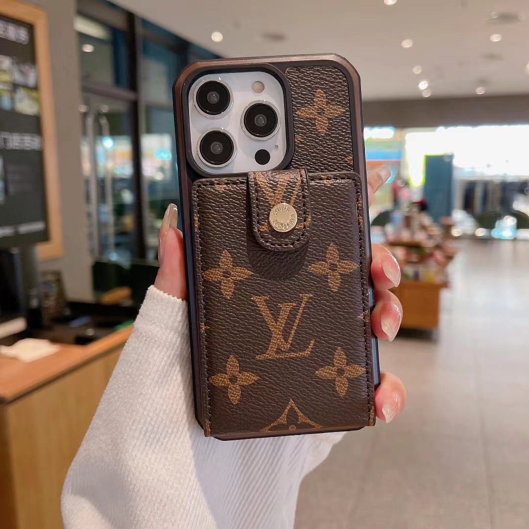 Louis Vuitton-inspired iPhone case with card holder, brown