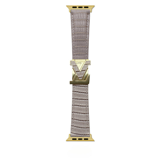 Louis Vuitton-inspired Apple Watch band with metal emblem