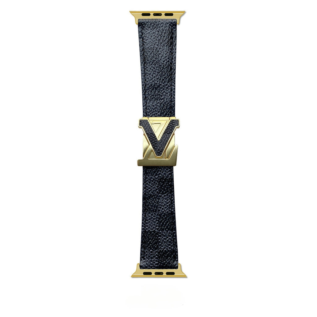 Louis Vuitton-inspired Apple Watch band with metal emblem