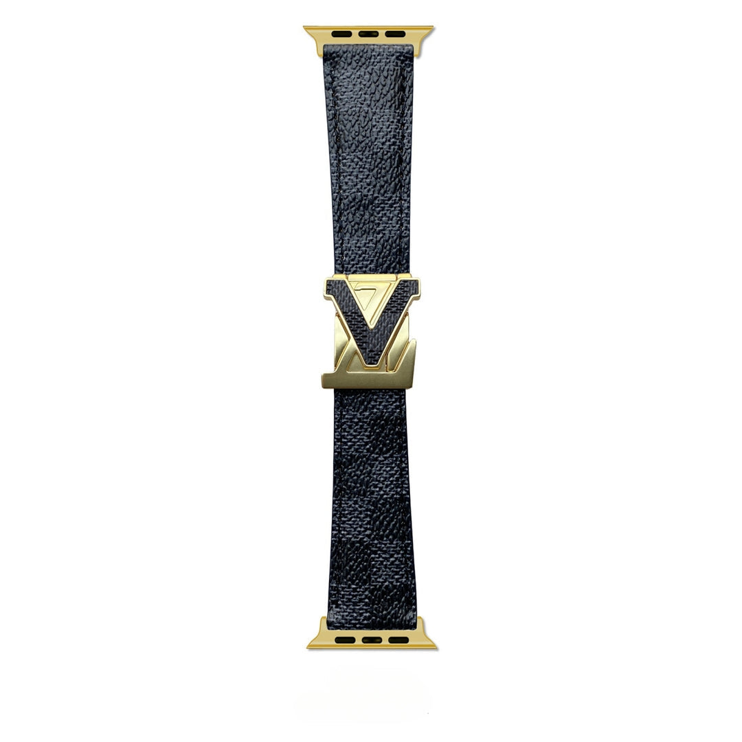 Louis Vuitton-inspired Apple Watch band with metal emblem