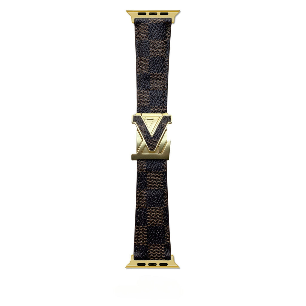 Louis Vuitton-inspired Apple Watch band with metal emblem