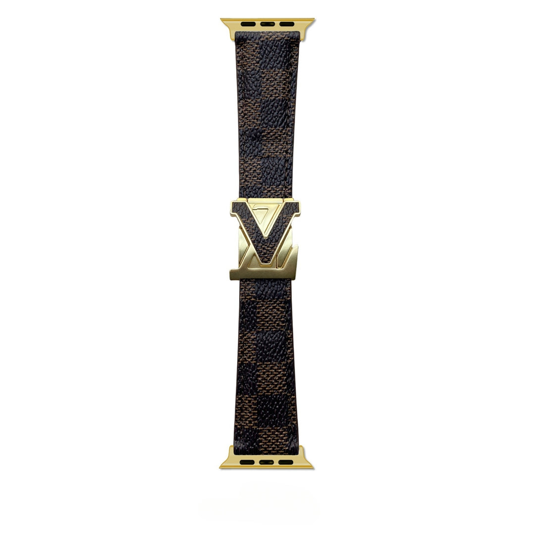 Louis Vuitton-inspired Apple Watch band with metal emblem