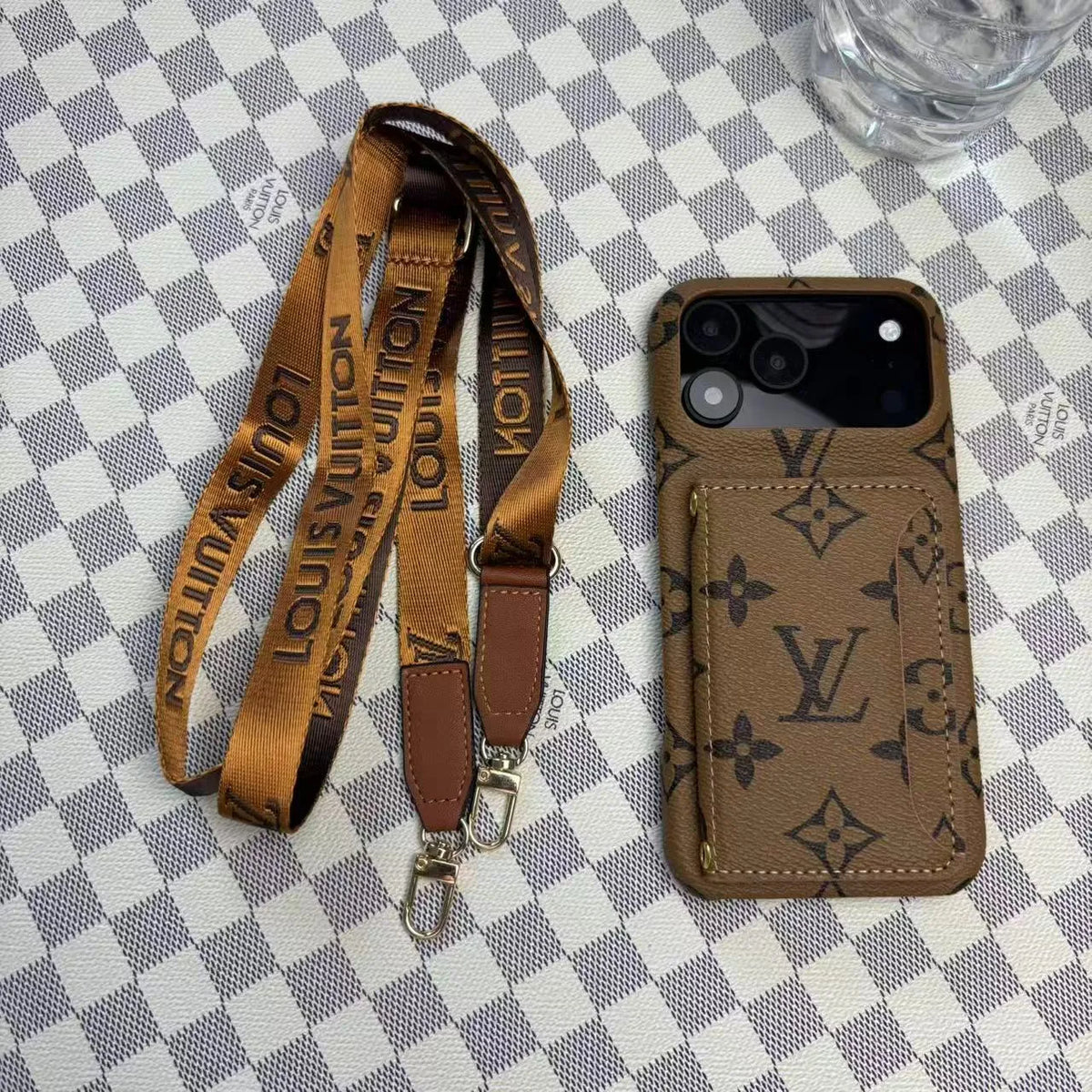 Louis Vuitton-inspired monogram iPhone 17 case with card pocket