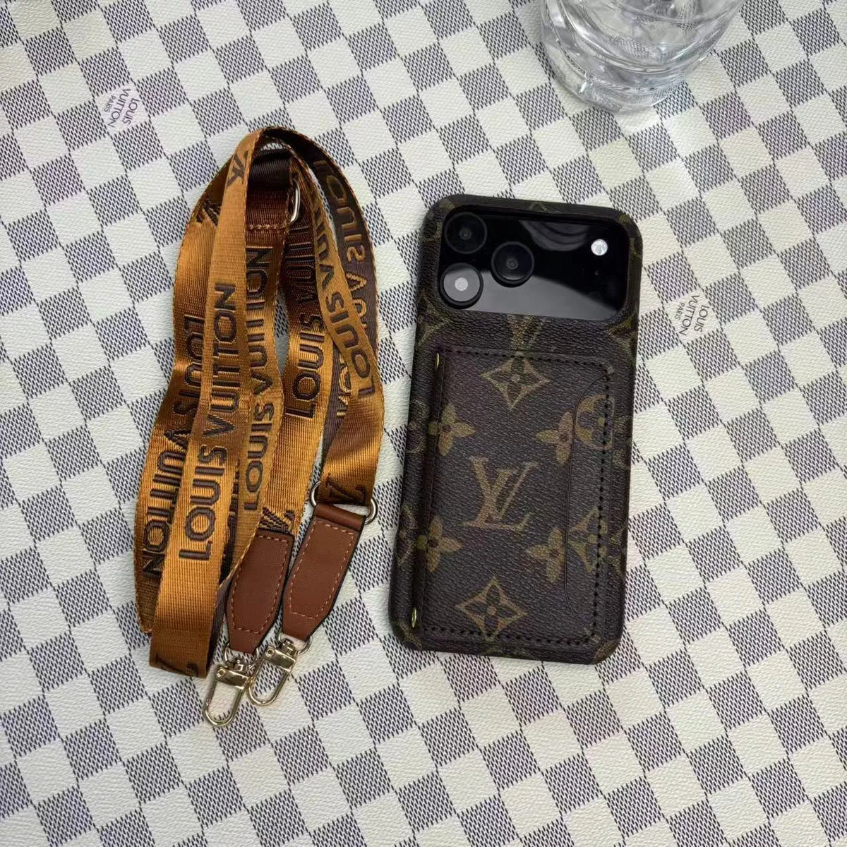 Louis Vuitton-inspired monogram iPhone 17 case with card pocket