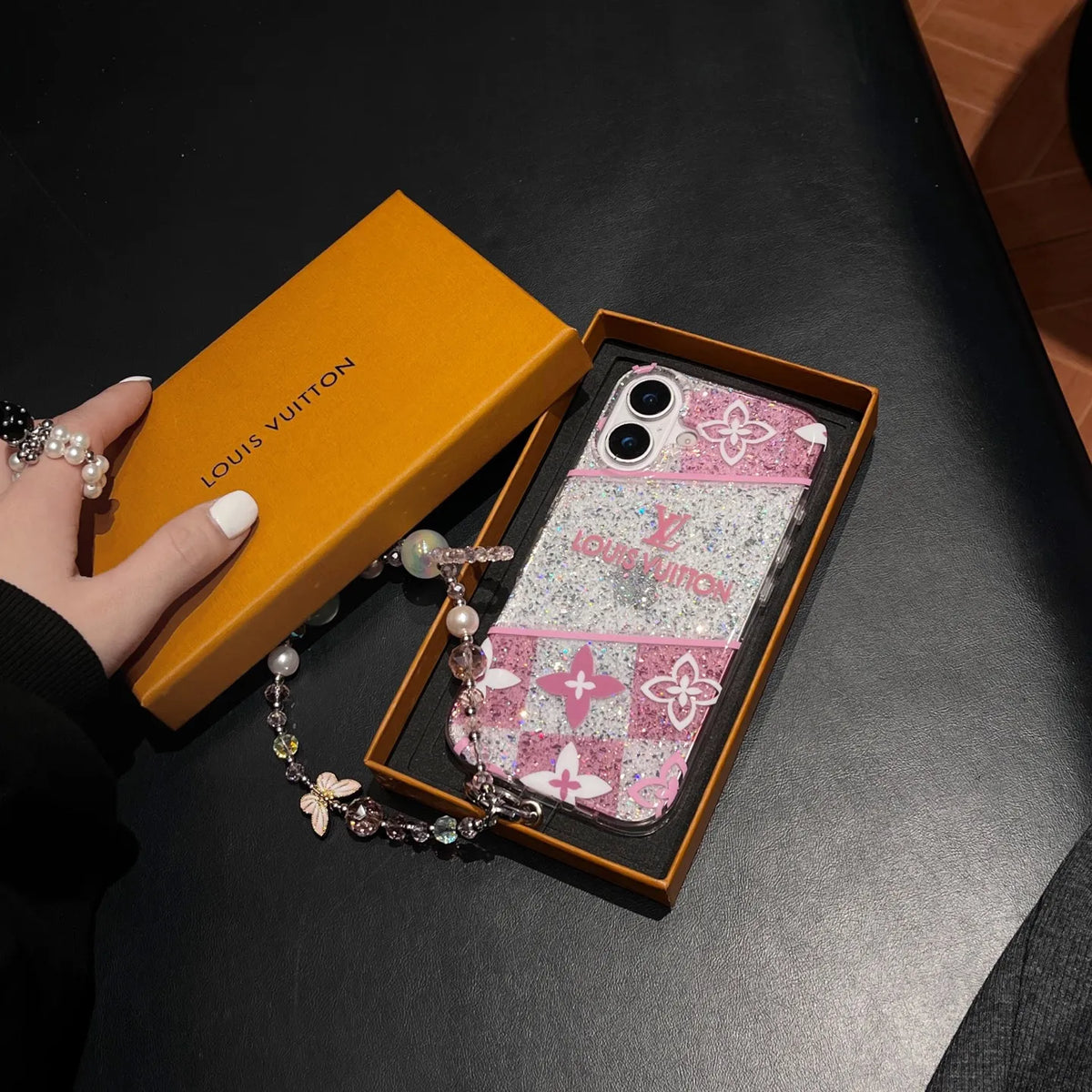 Louis Vuitton-inspired pink monogram iPhone 16 case
