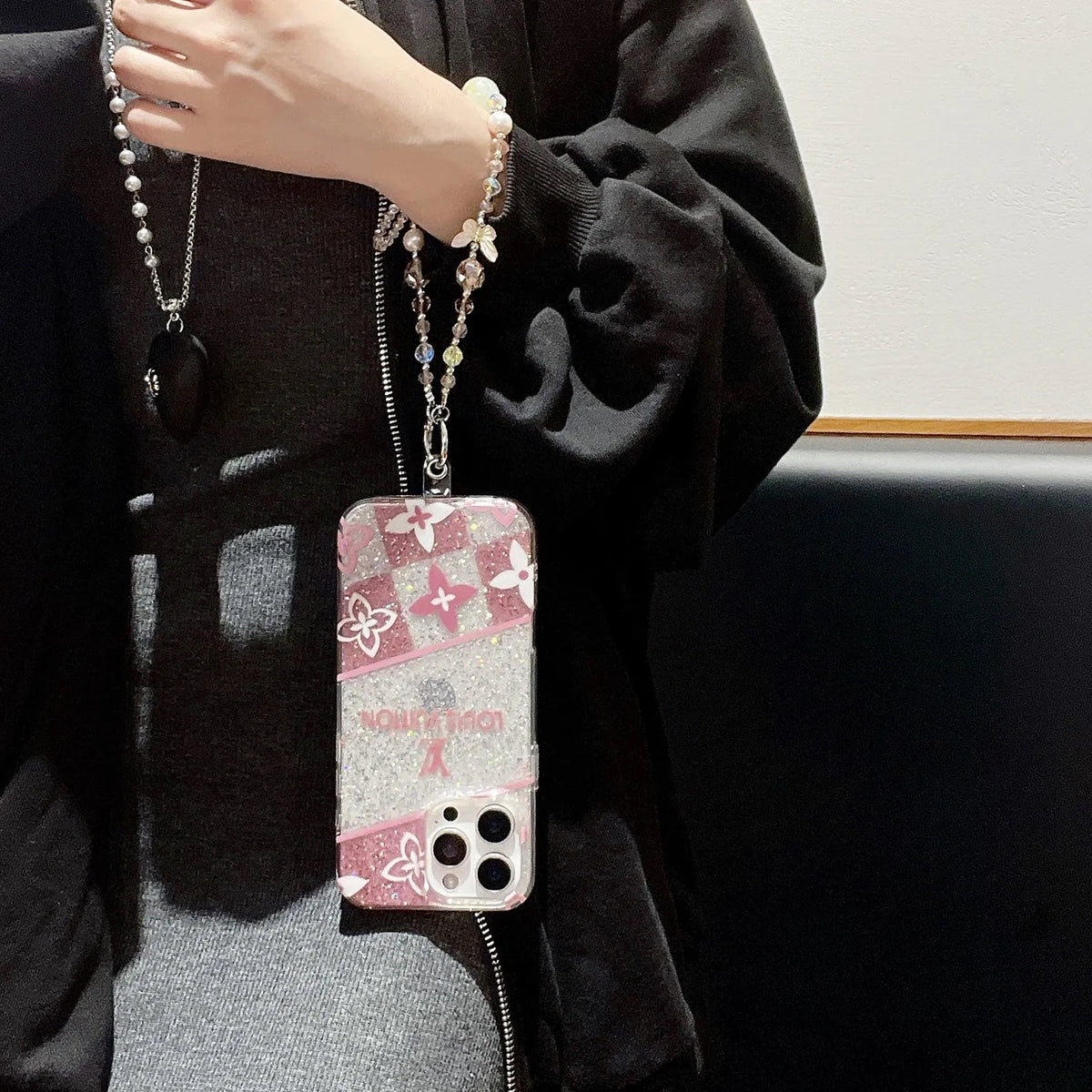 Louis Vuitton-inspired pink monogram iPhone 16 case