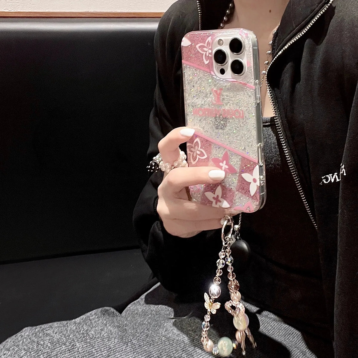 Louis Vuitton-inspired pink monogram iPhone 16 case