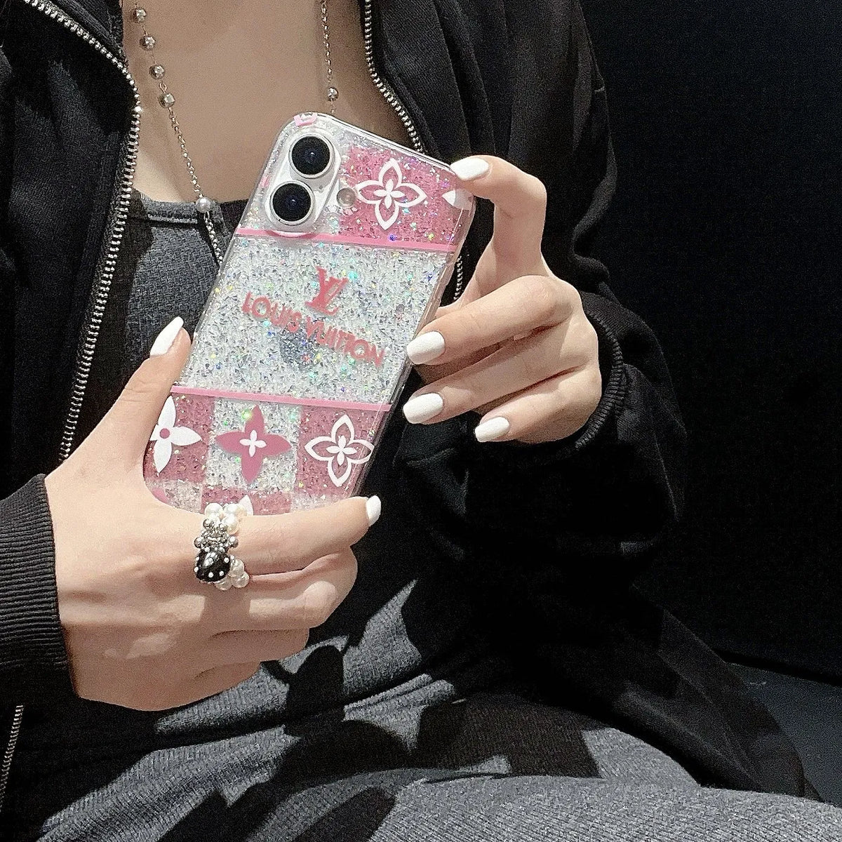 Louis Vuitton-inspired pink monogram iPhone 16 case