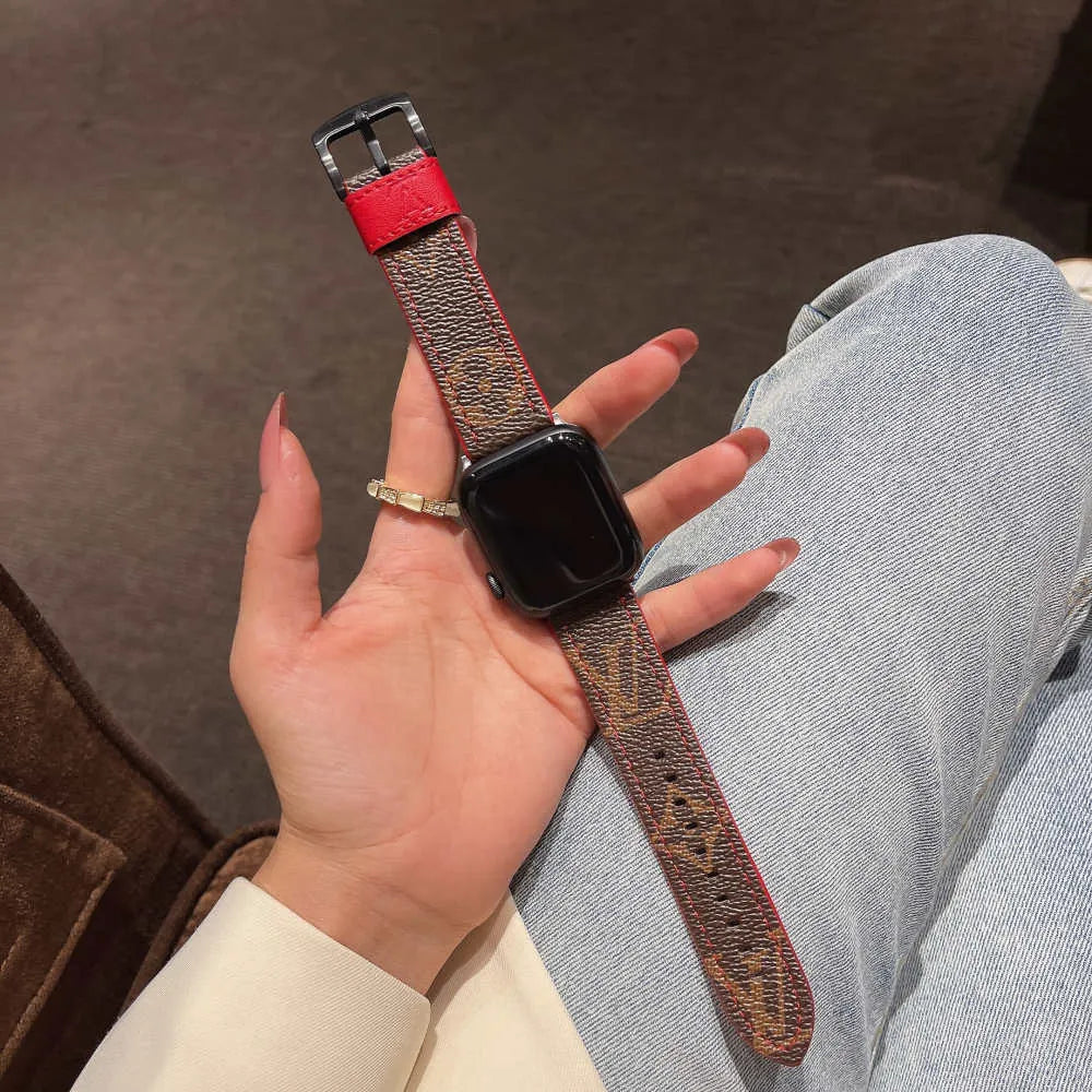 Louis Vuitton-inspired patterned Apple Watch band with buckle