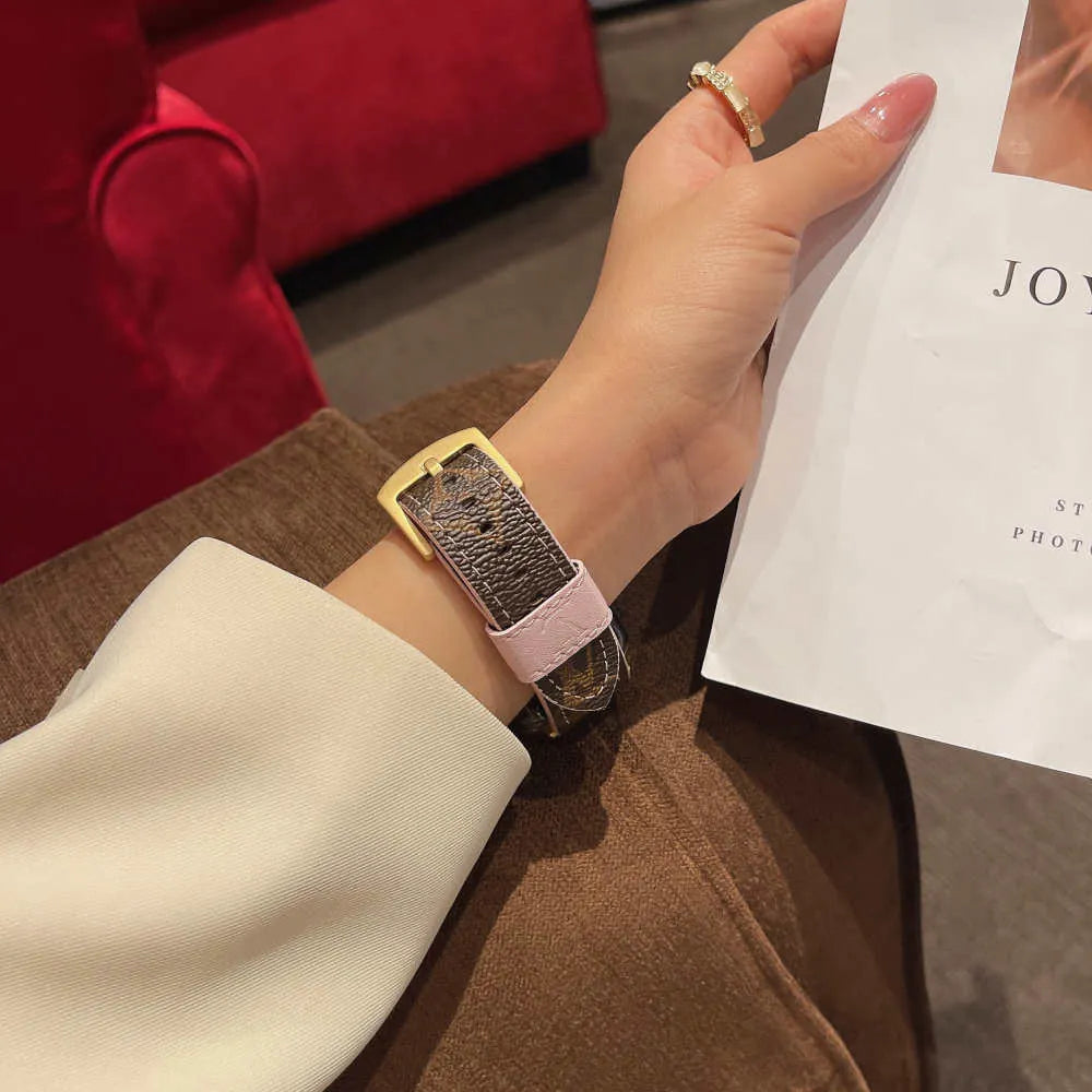 Louis Vuitton-inspired patterned Apple Watch band with buckle