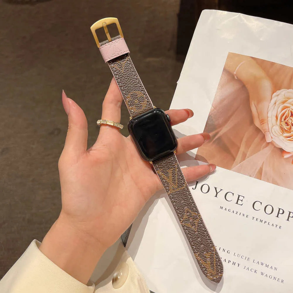 Louis Vuitton-inspired patterned Apple Watch band with buckle