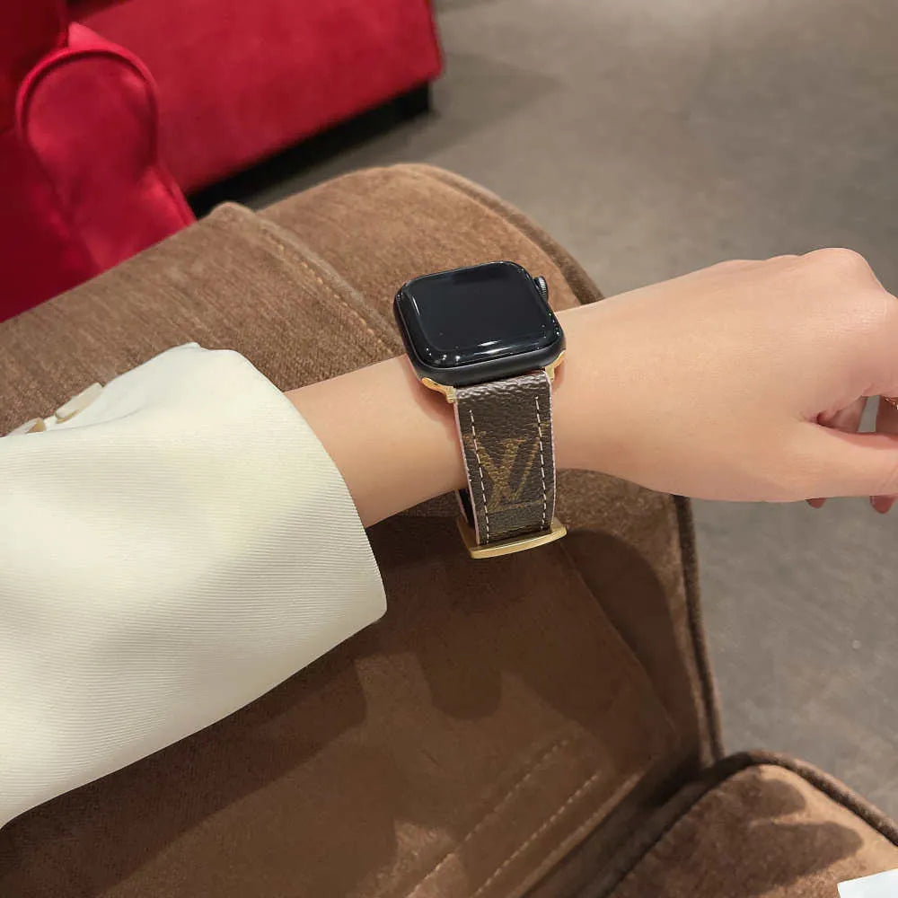 Louis Vuitton-inspired patterned Apple Watch band with buckle