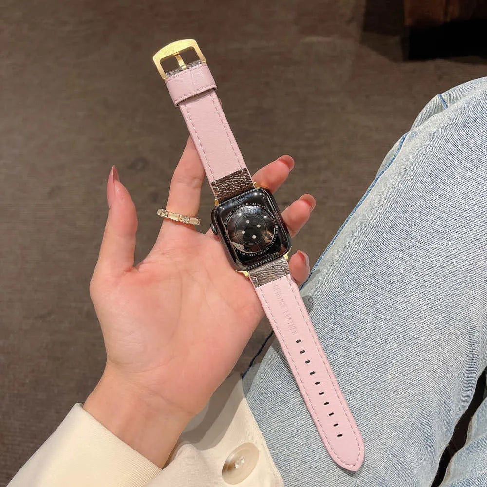 Louis Vuitton-inspired patterned Apple Watch band with buckle