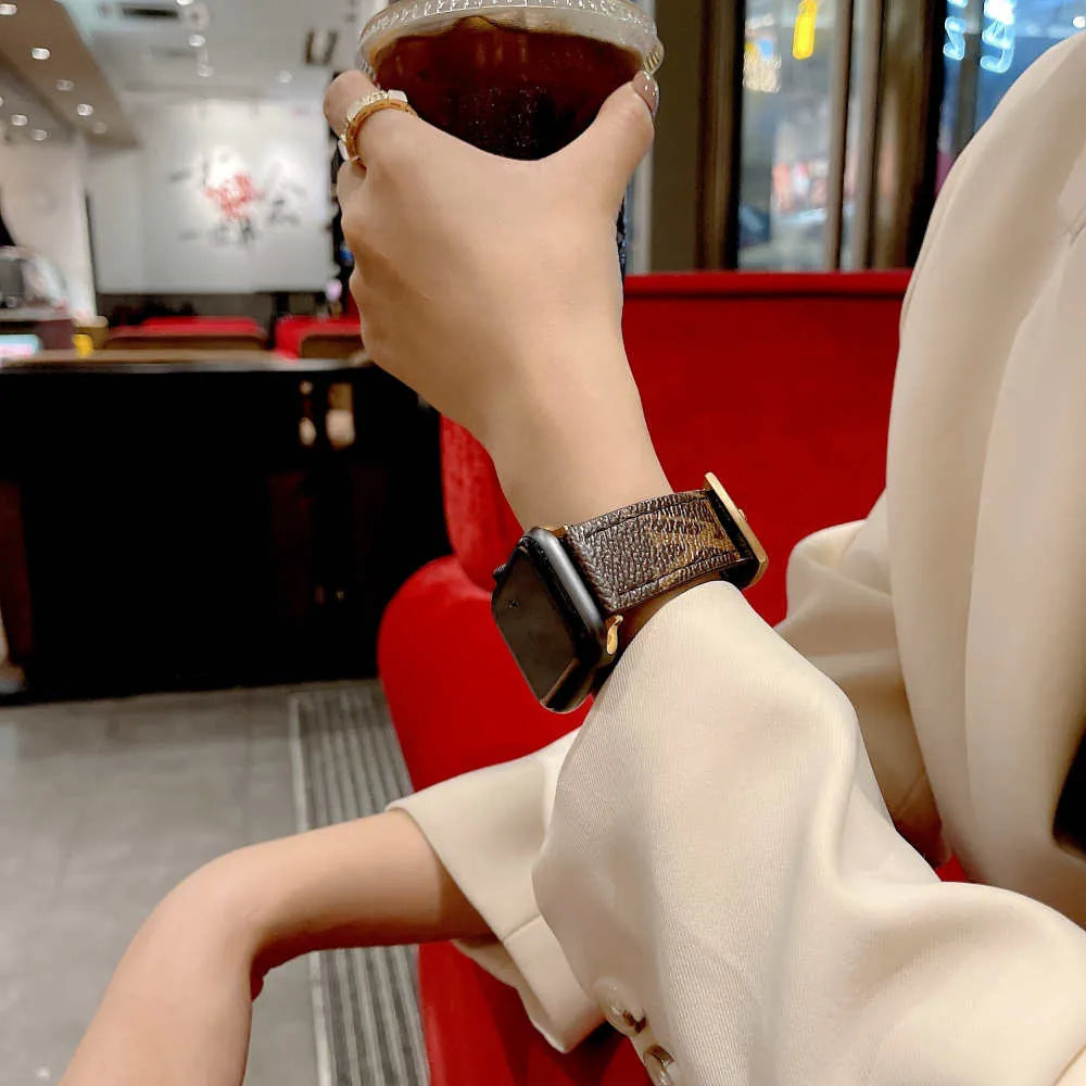 Louis Vuitton-inspired patterned Apple Watch band with buckle
