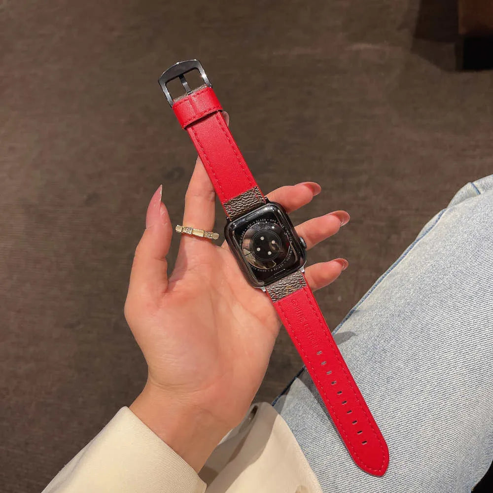 Louis Vuitton-inspired patterned Apple Watch band with buckle
