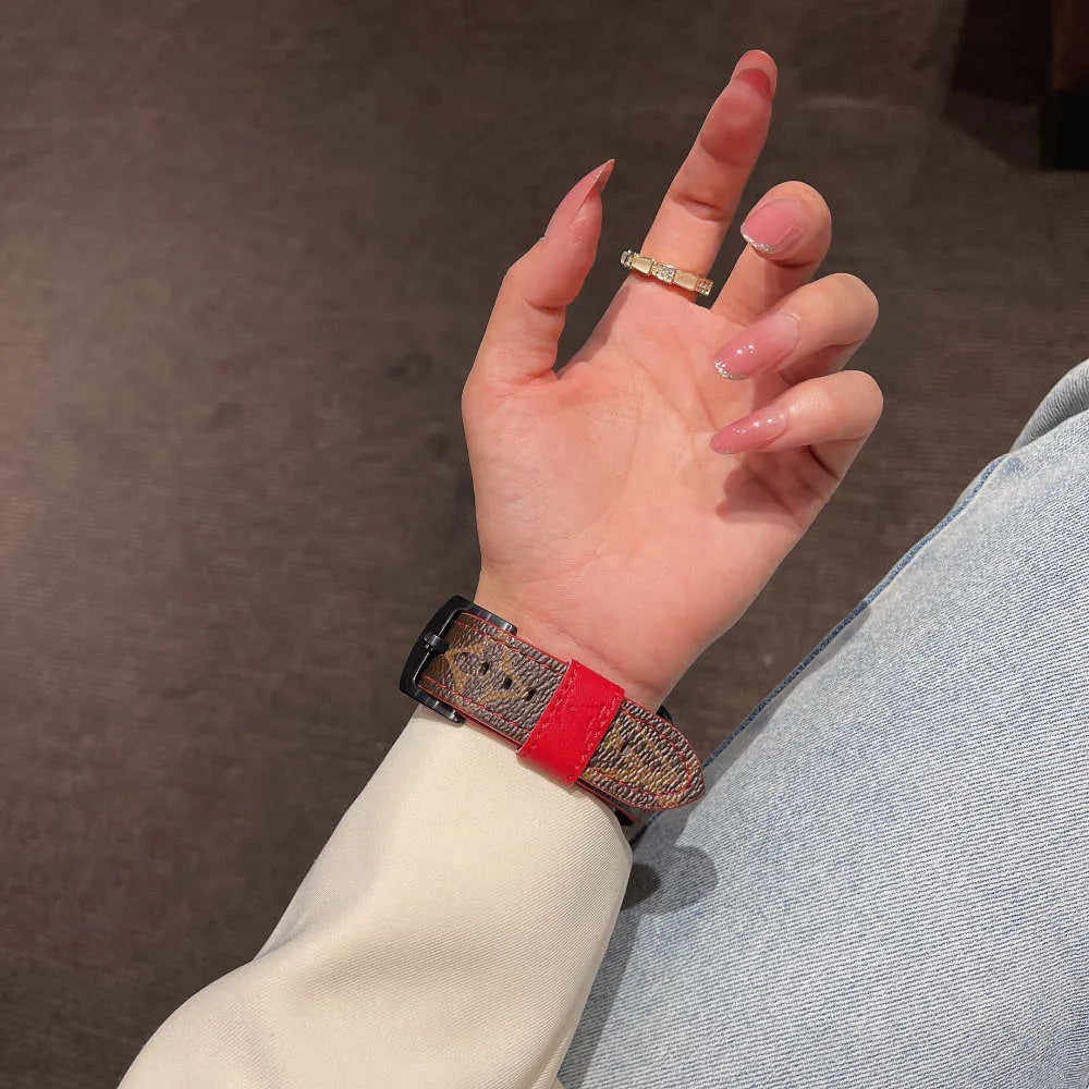 Louis Vuitton-inspired patterned Apple Watch band with buckle