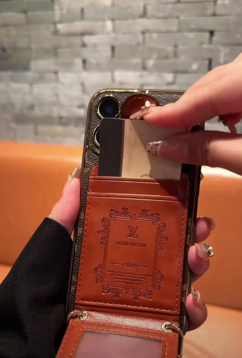 Louis Vuitton-inspired monogram crossbody wallet phone case with card pocket strap