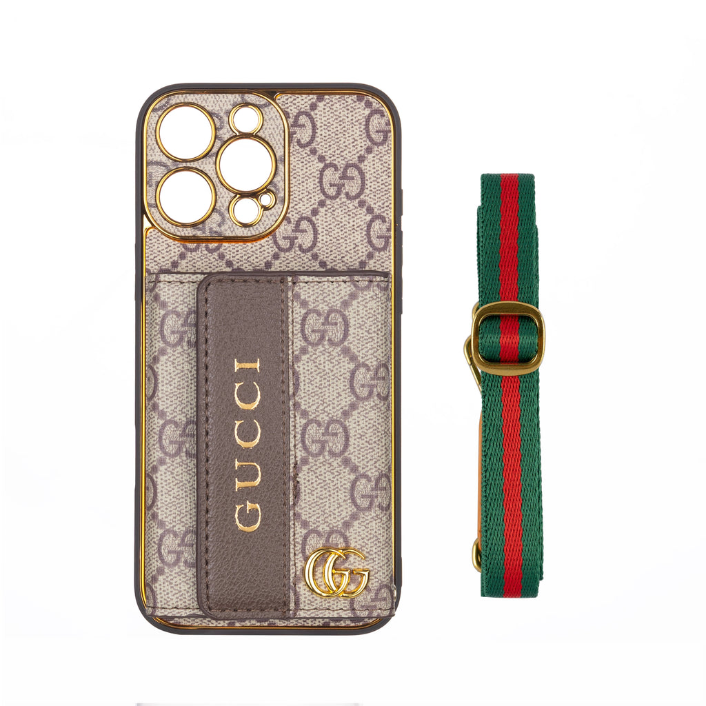 Gucci-inspired card holder phone case with strap