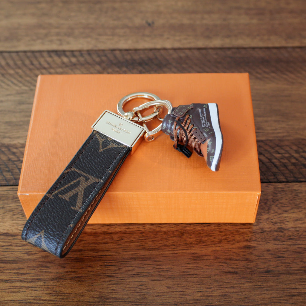 Louis Vuitton-inspired brown monogram sneaker keychain