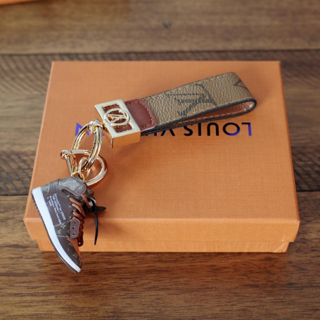 Louis Vuitton-inspired brown monogram sneaker keychain