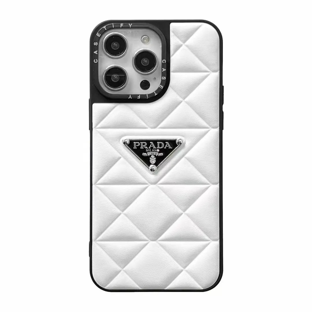 Prada-inspired quilted iPhone case with triangle detail