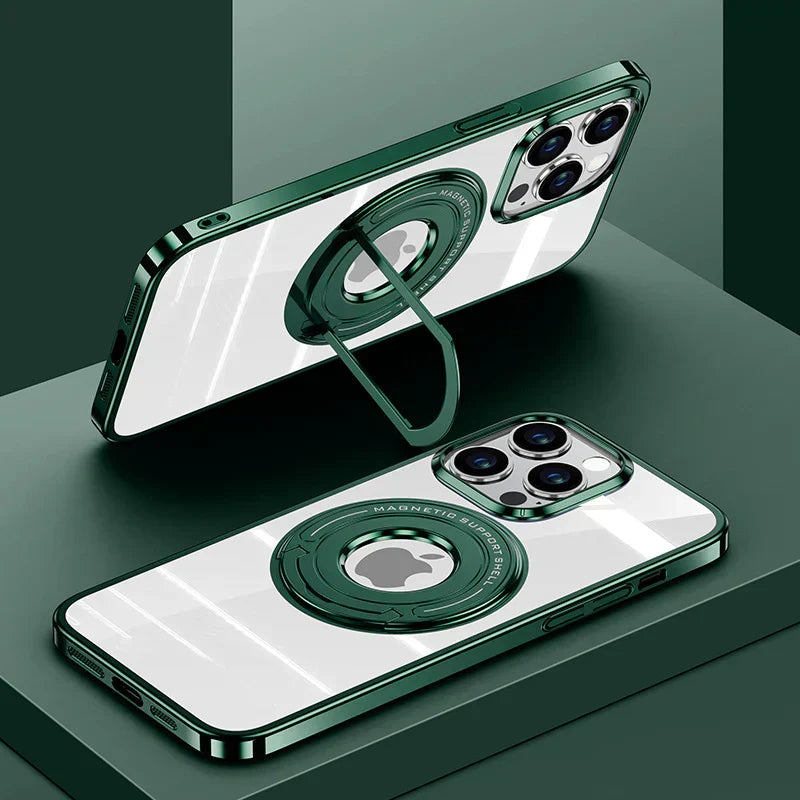 Transparent iPhone case with folding magnetic stand