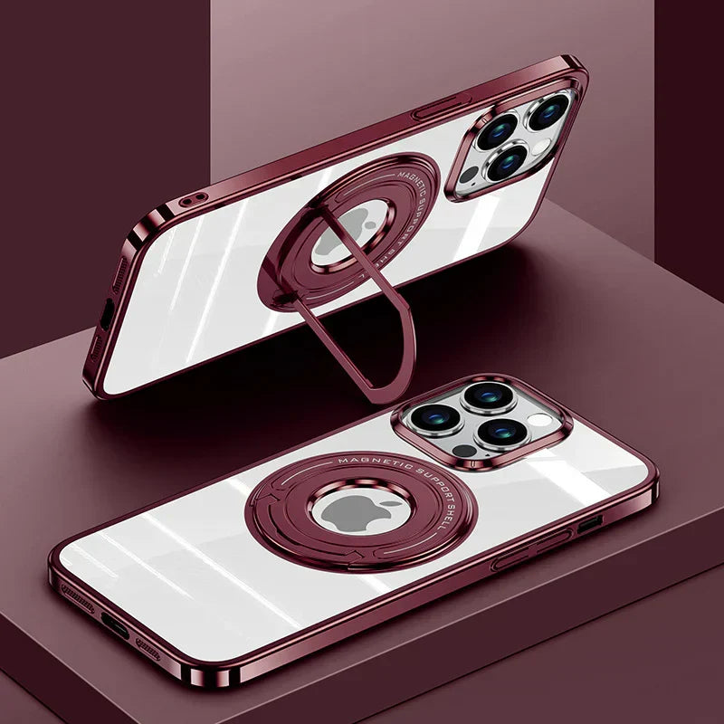 Transparent iPhone case with folding magnetic stand