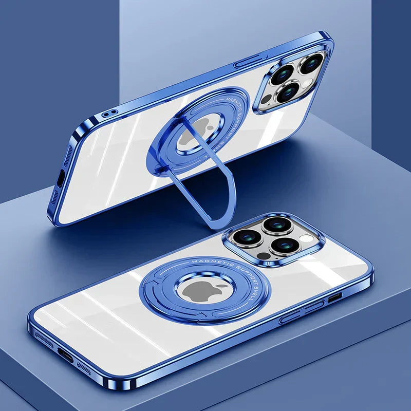Transparent iPhone case with folding magnetic stand
