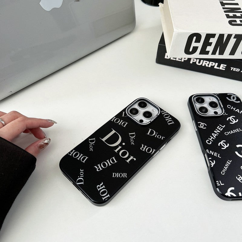 Chanel-inspired black iPhone case with contrast lettering