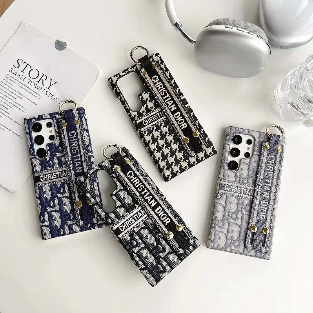 Dior-inspired patterned Samsung Galaxy case with chain