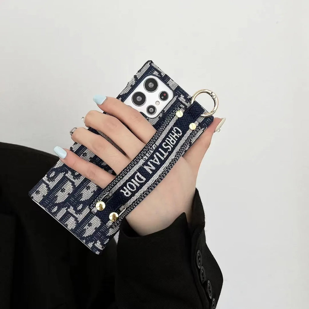 Dior-inspired patterned Samsung Galaxy case with chain