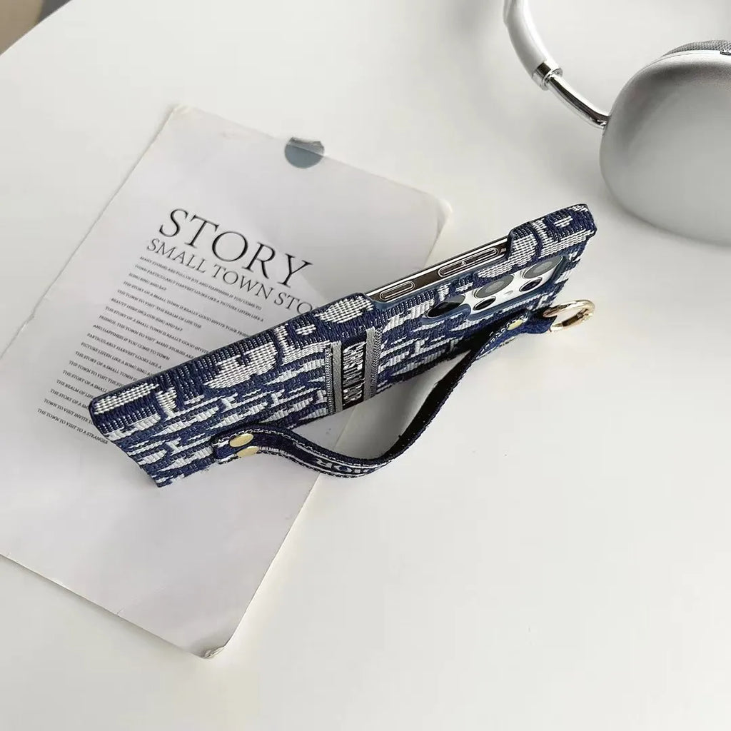 Dior-inspired patterned Samsung Galaxy case with chain